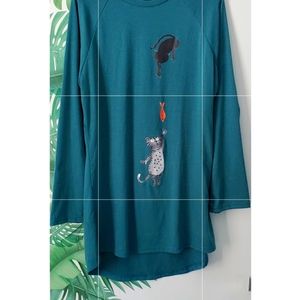Tunic shirt teal kitties